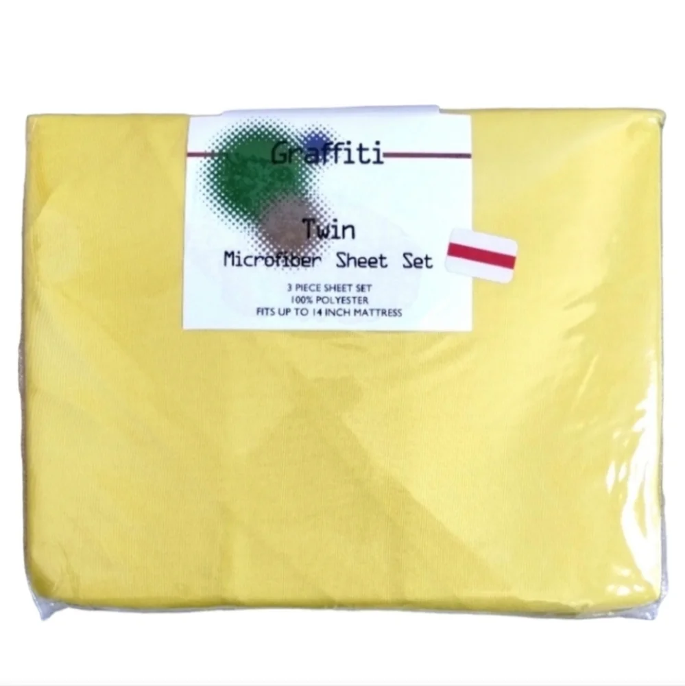 TWIN SHEET SET New YELLOW MICROFIBER Graffiti